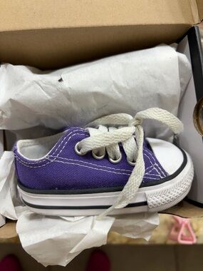Converse Kids Low-Top Canvas Sneaker in Purple and White